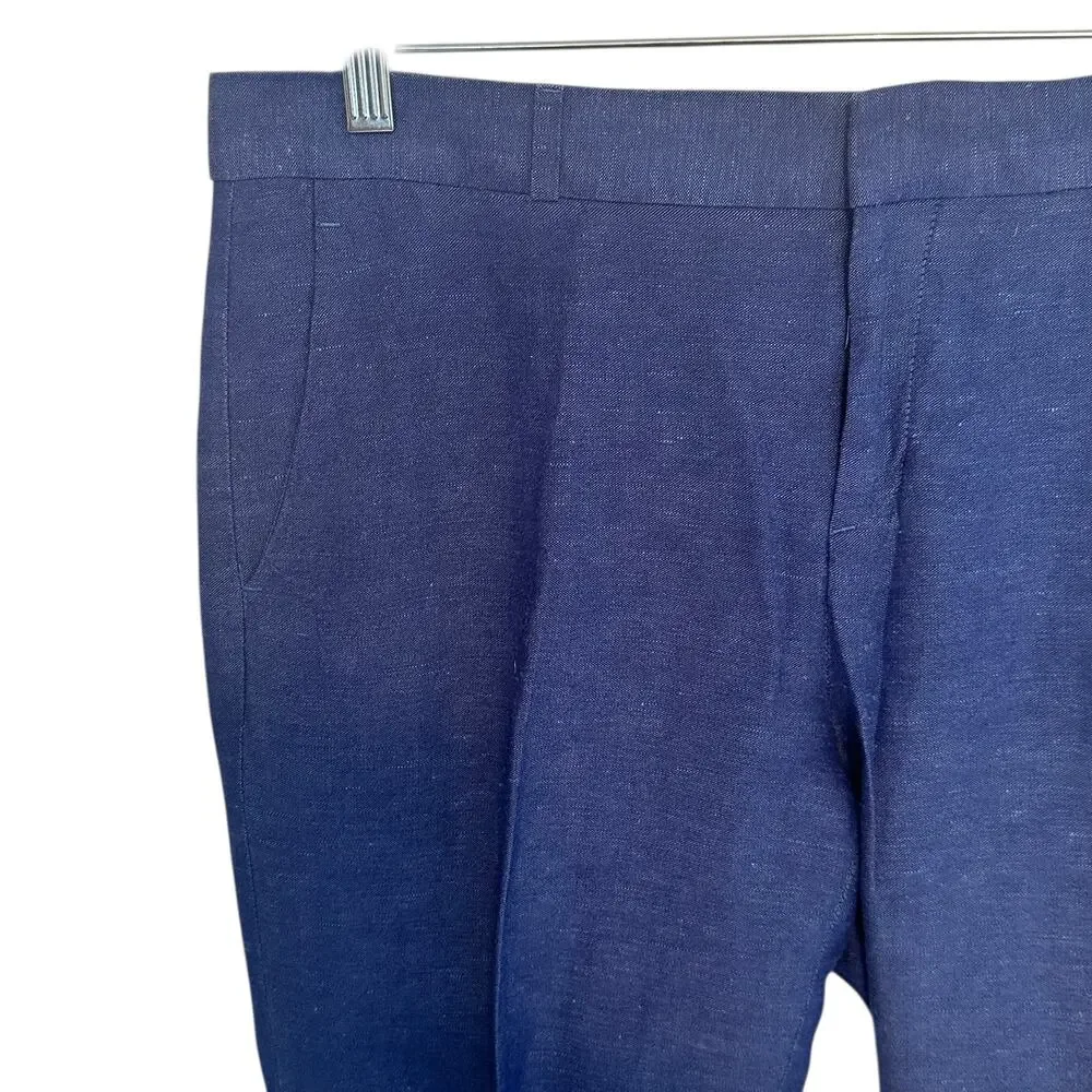Banana Republic Avery Pants Womens Sz 8L Blue Linen Blend Trousers 8 Long Tall